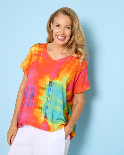 Tina V Neck Top - Sunset Wash