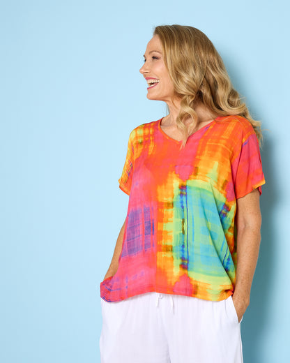 Tina V Neck Top - Sunset Wash