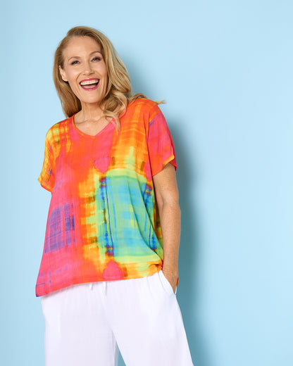 Tina V Neck Top - Sunset Wash