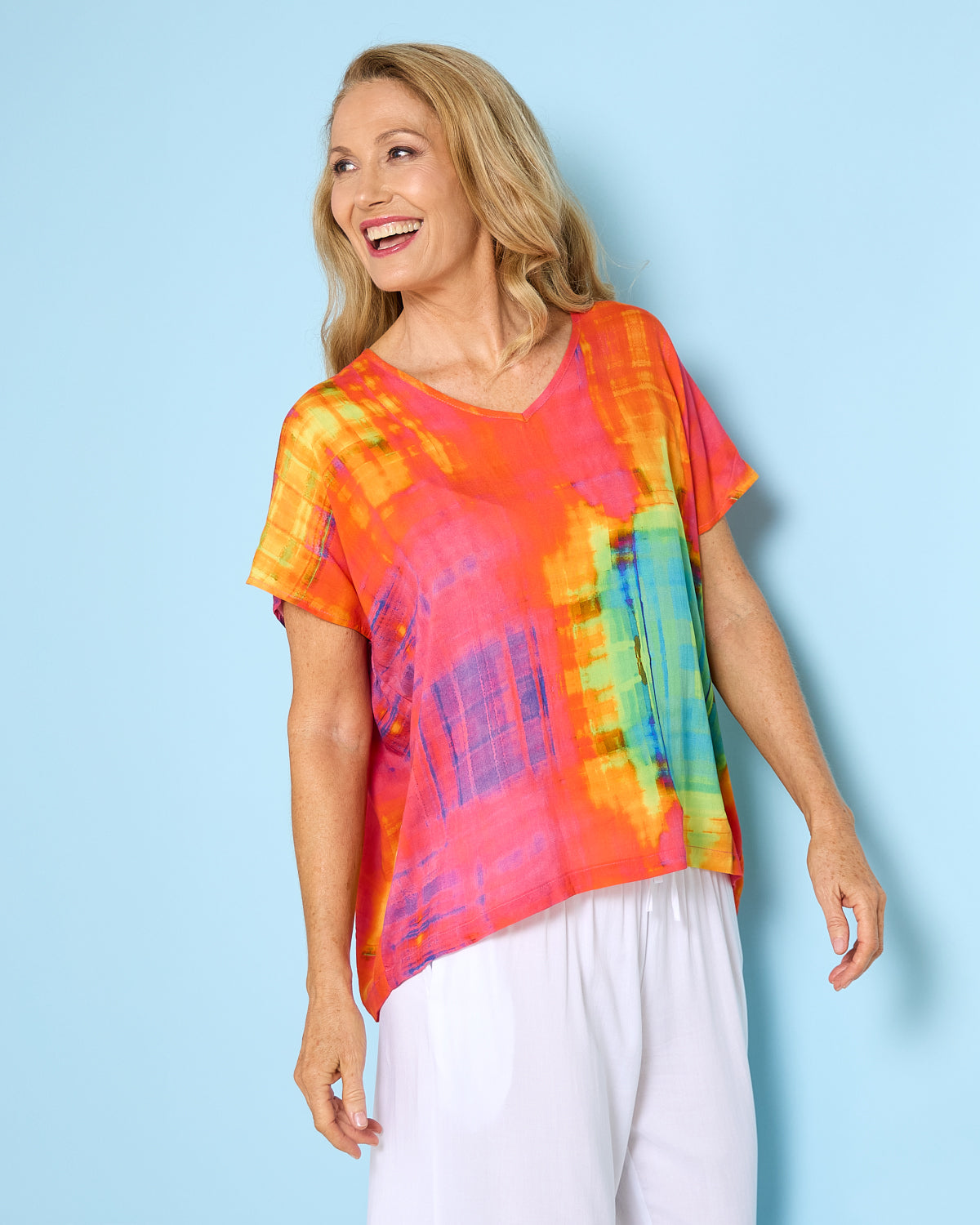 Tina V Neck Top - Sunset Wash