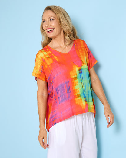 Tina V Neck Top - Sunset Wash