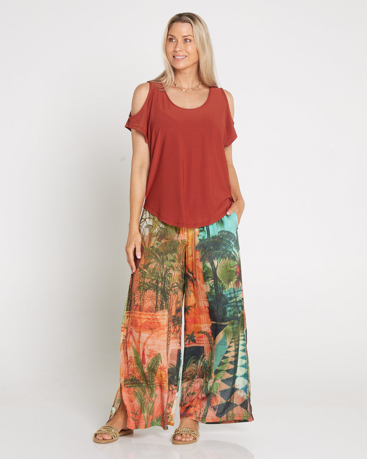 Digital Print Wide Leg Pants - Vintage Tropical