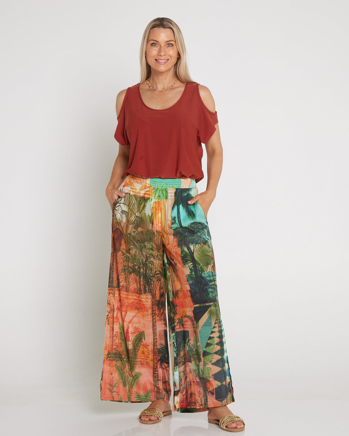 Digital Print Wide Leg Pants - Vintage Tropical
