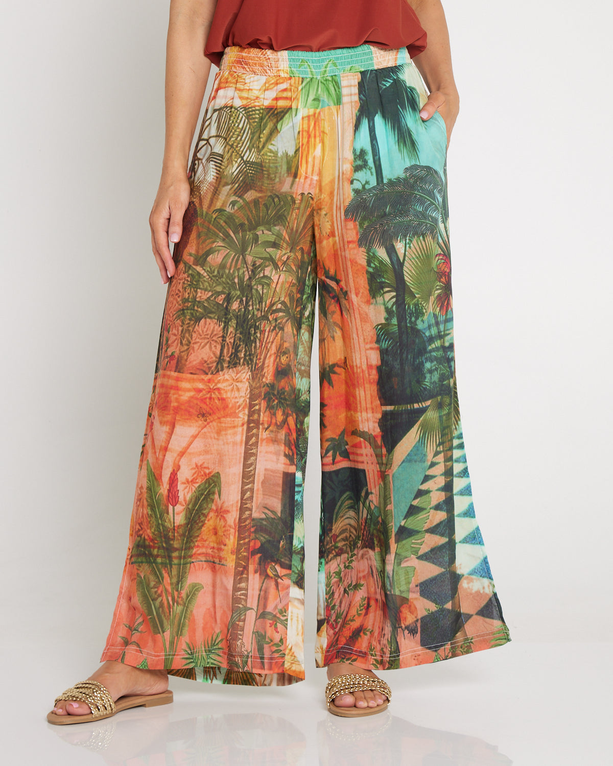 Digital Print Wide Leg Pants - Vintage Tropical