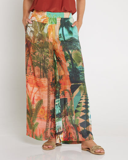 Digital Print Wide Leg Pants - Vintage Tropical