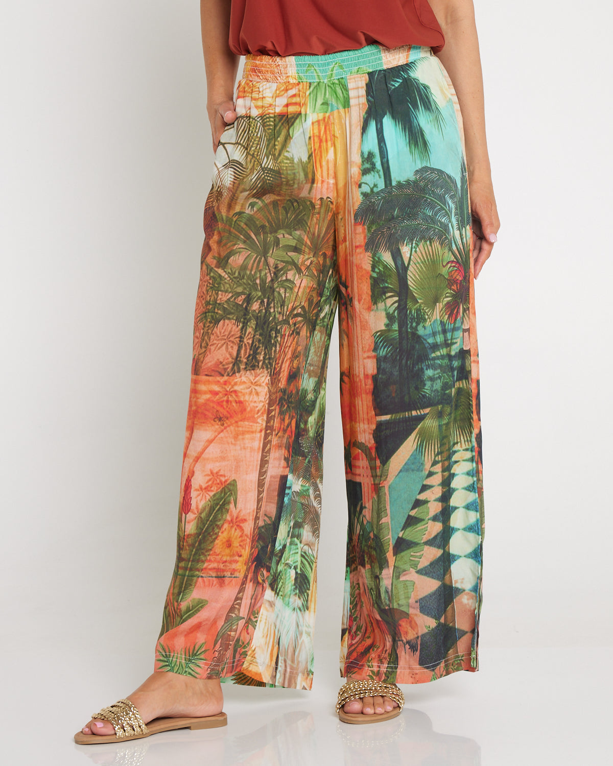 Digital Print Wide Leg Pants - Vintage Tropical