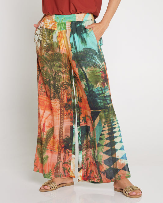 Digital Print Wide Leg Pants - Vintage Tropical