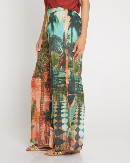 Digital Print Wide Leg Pants - Vintage Tropical