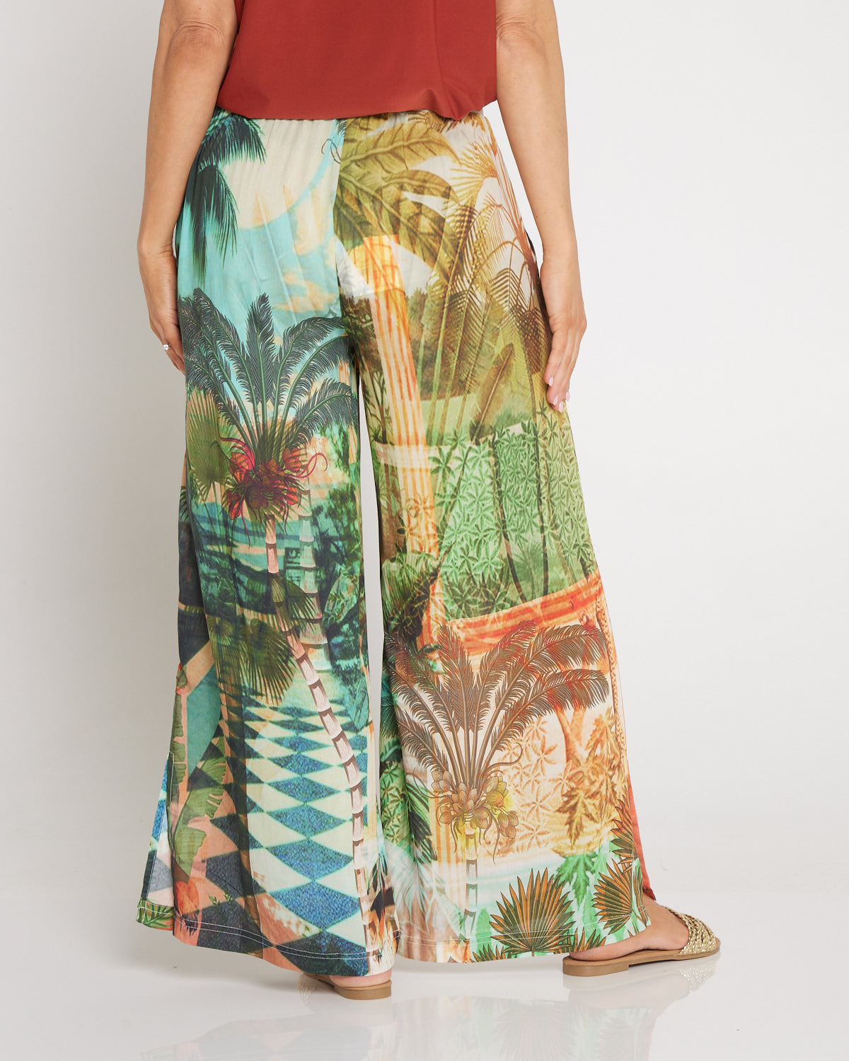 Digital Print Wide Leg Pants - Vintage Tropical