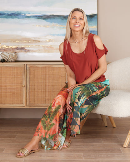 Digital Print Wide Leg Pants - Vintage Tropical