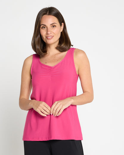 Ruche Neck Cami - Fuchsia