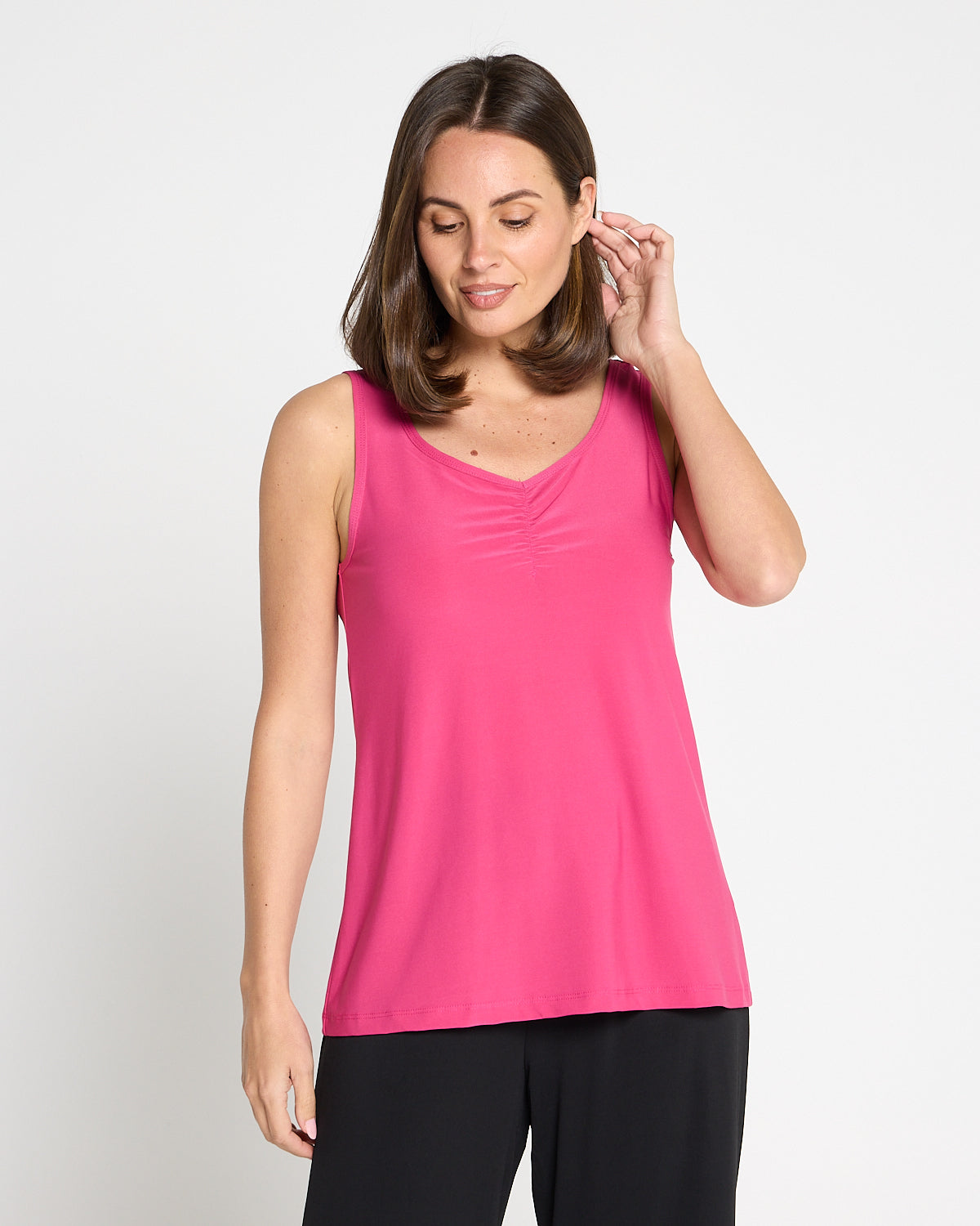 Ruche Neck Cami - Fuchsia
