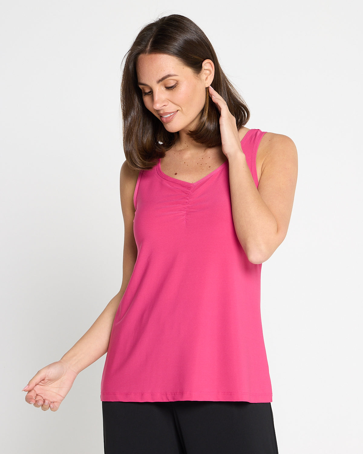 Ruche Neck Cami - Fuchsia