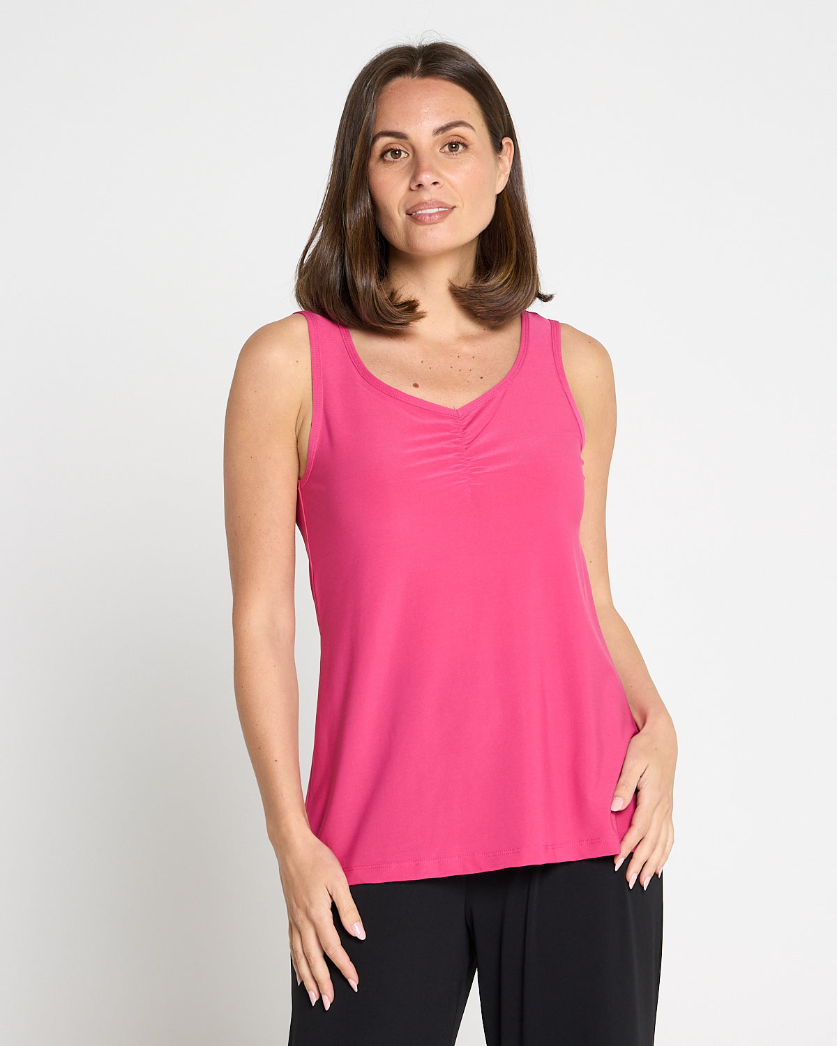 Ruche Neck Cami - Fuchsia