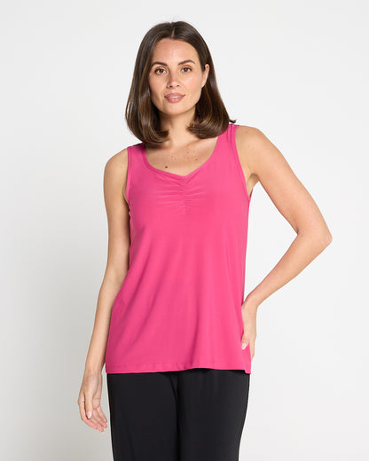 Ruche Neck Cami - Fuchsia