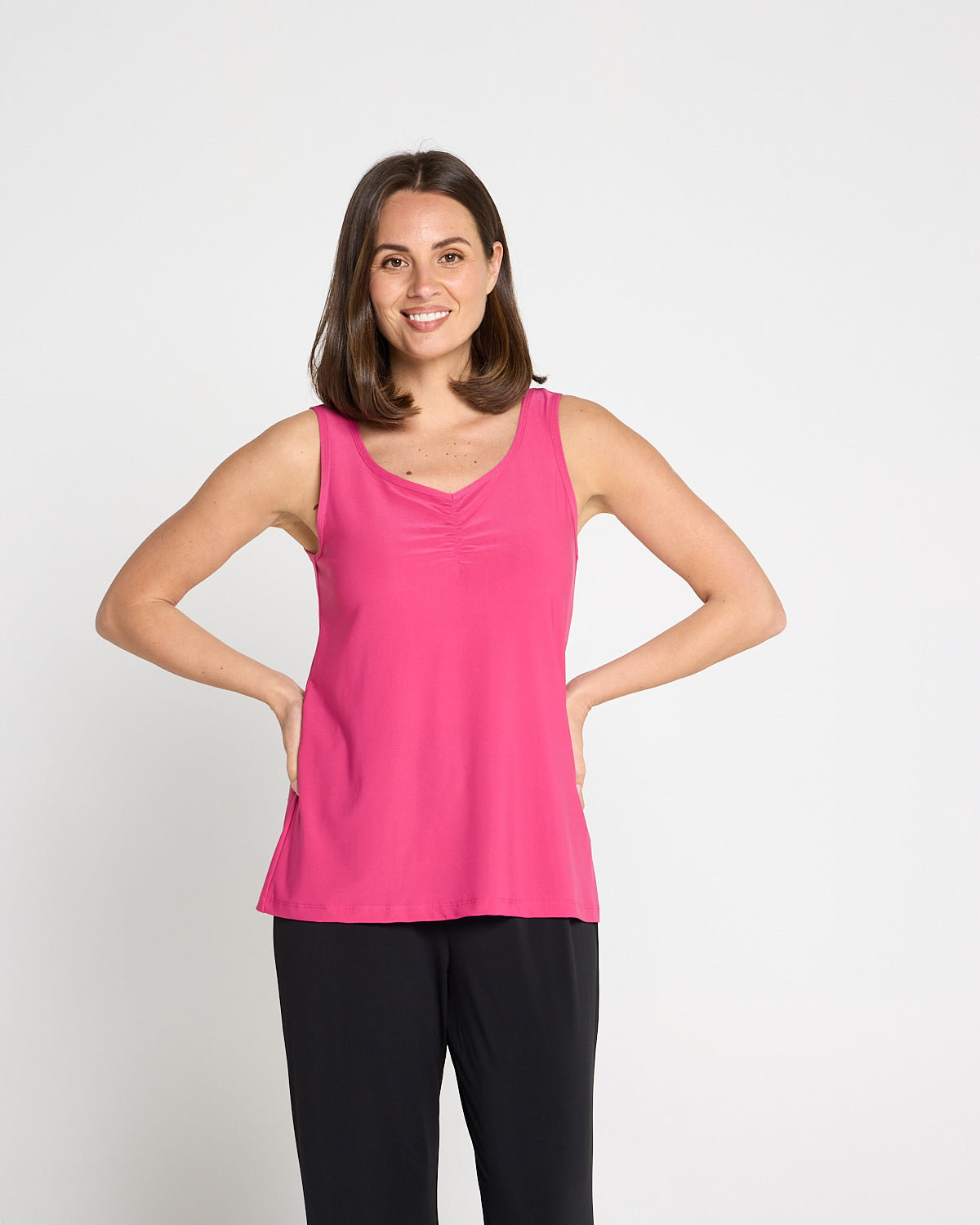 Ruche Neck Cami - Fuchsia