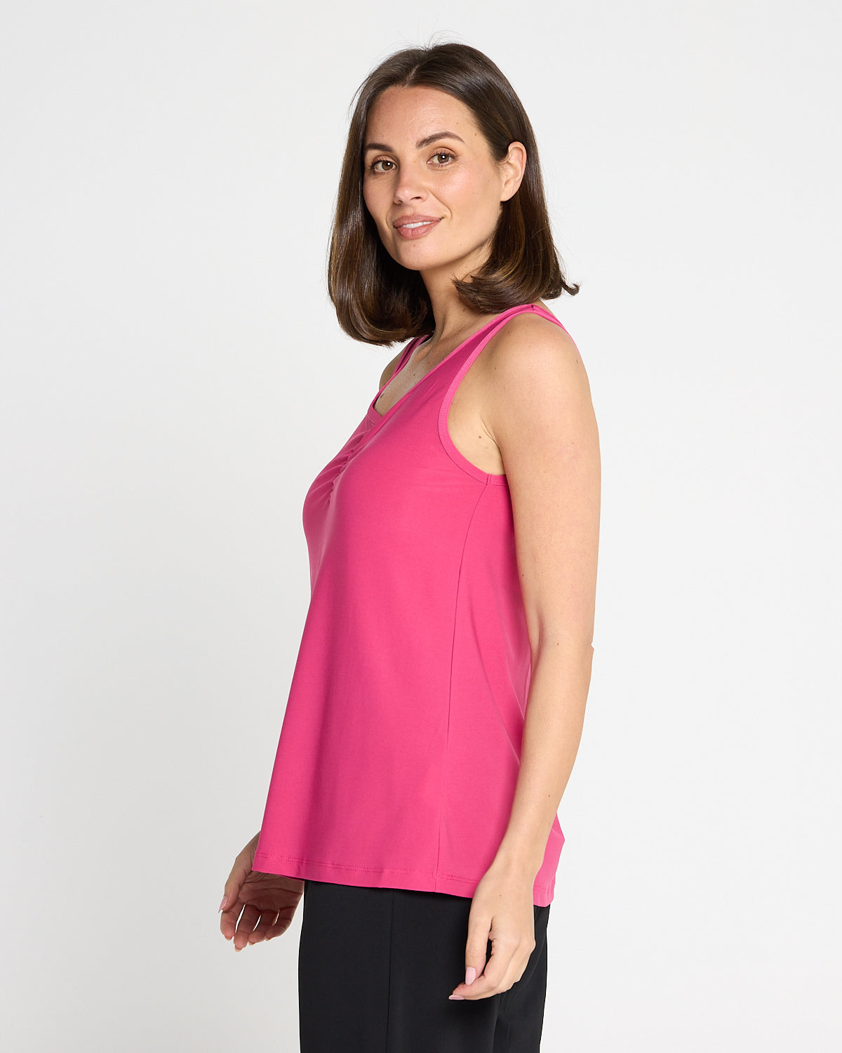 Ruche Neck Cami - Fuchsia