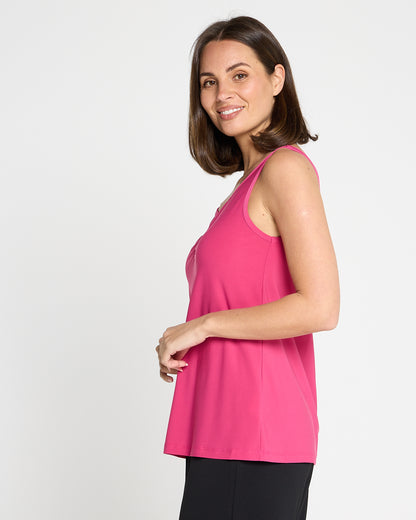 Ruche Neck Cami - Fuchsia