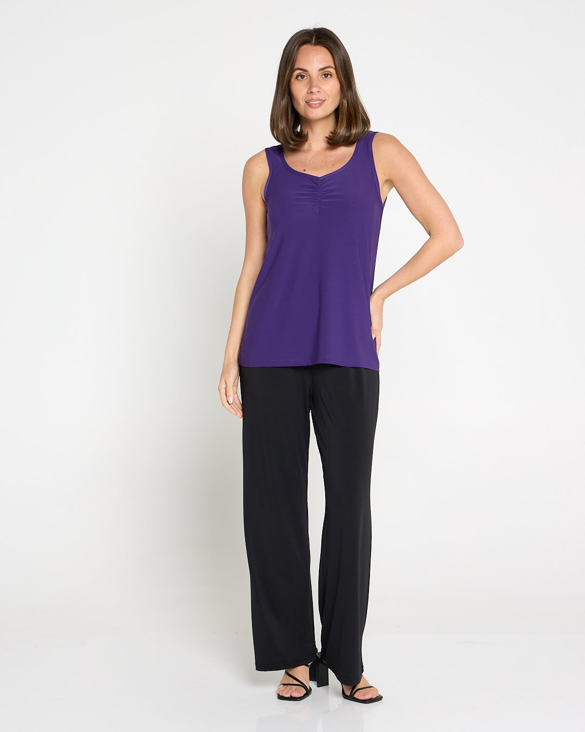 Ruche Neck Cami - Purple