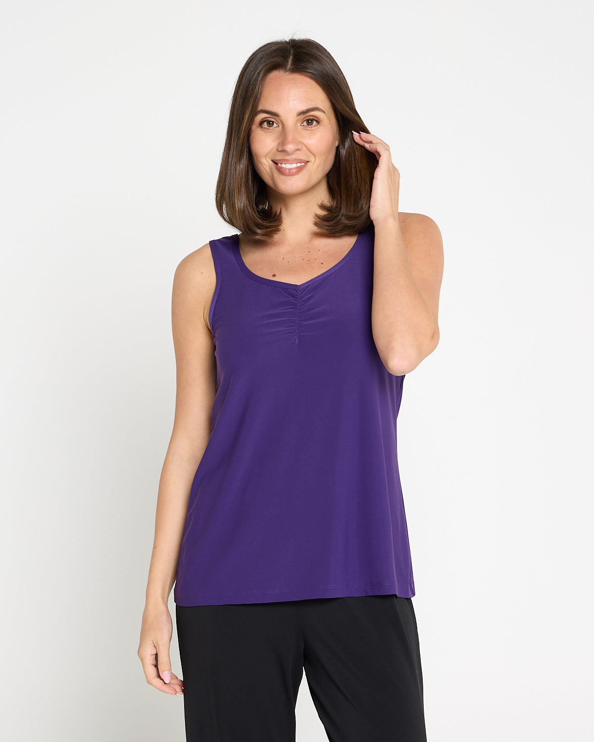 Ruche Neck Cami - Purple