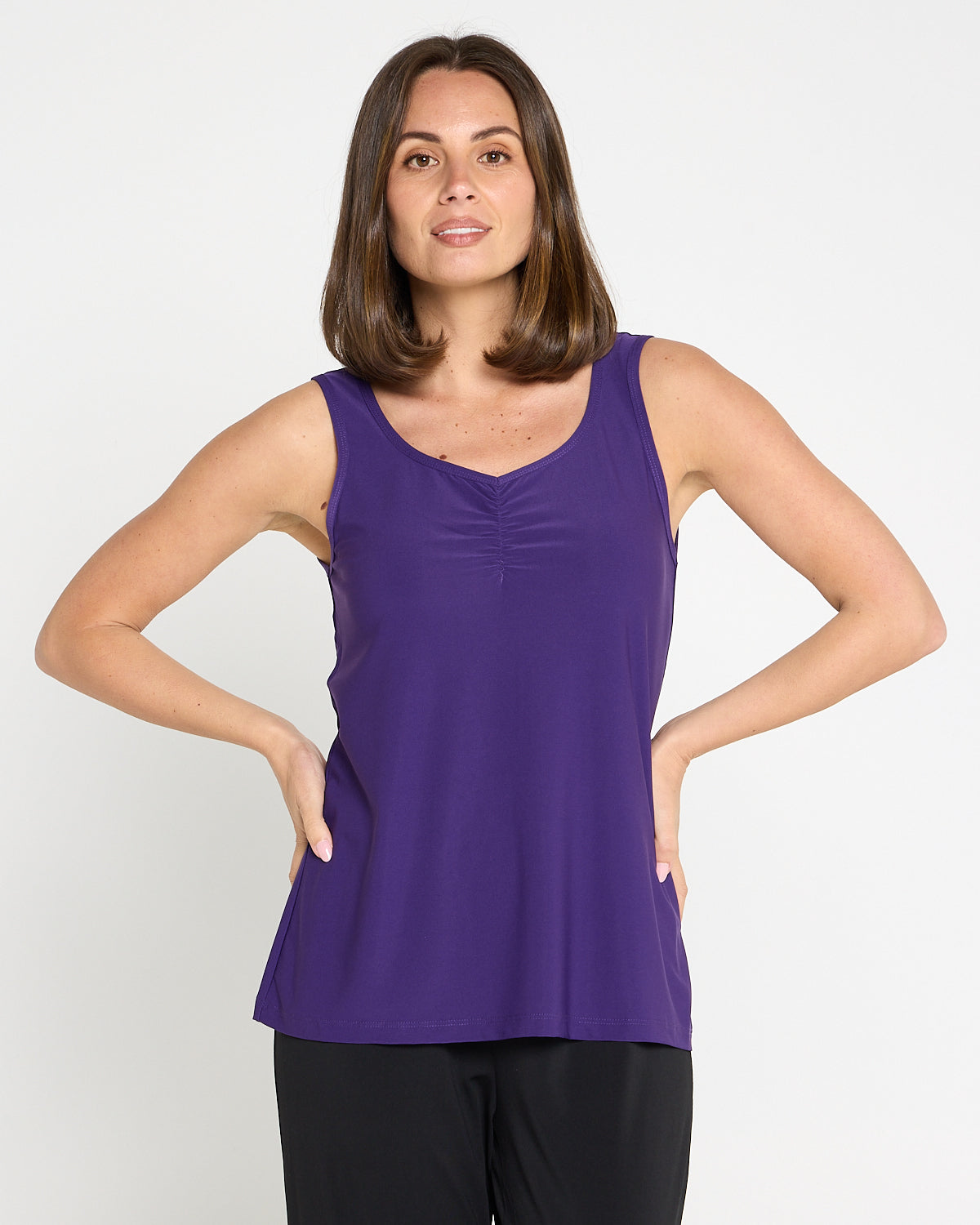 Ruche Neck Cami - Purple