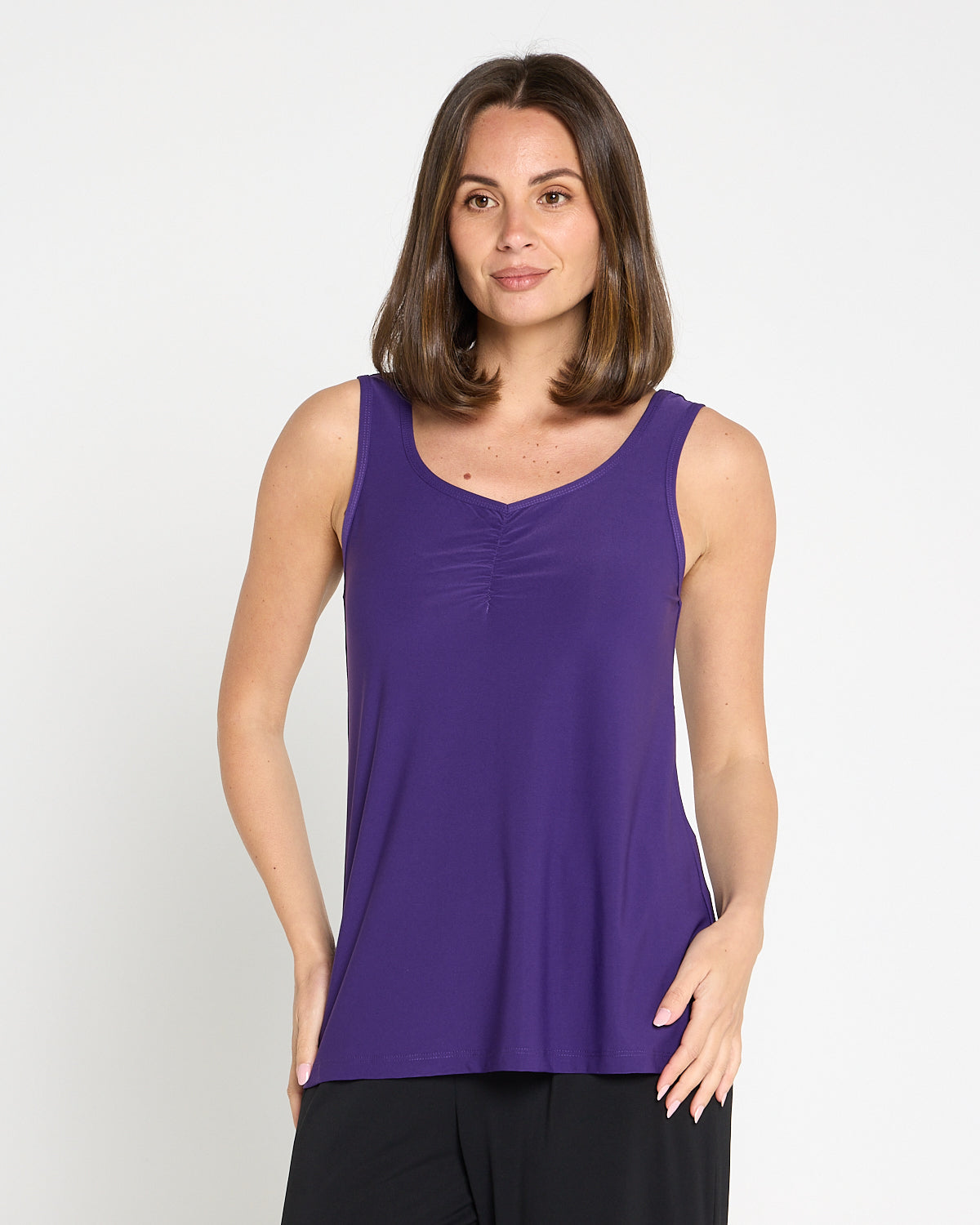 Ruche Neck Cami - Purple