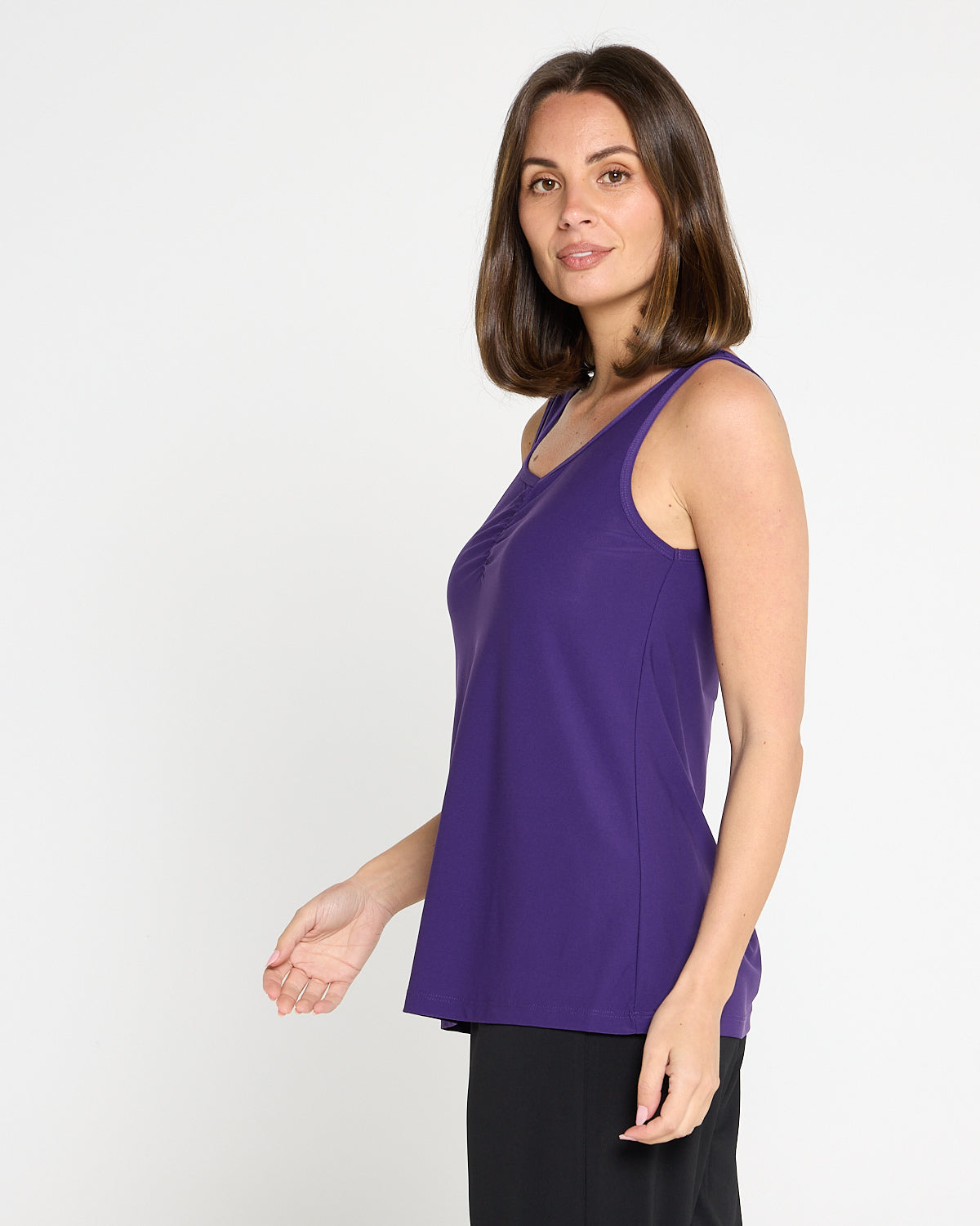 Ruche Neck Cami - Purple