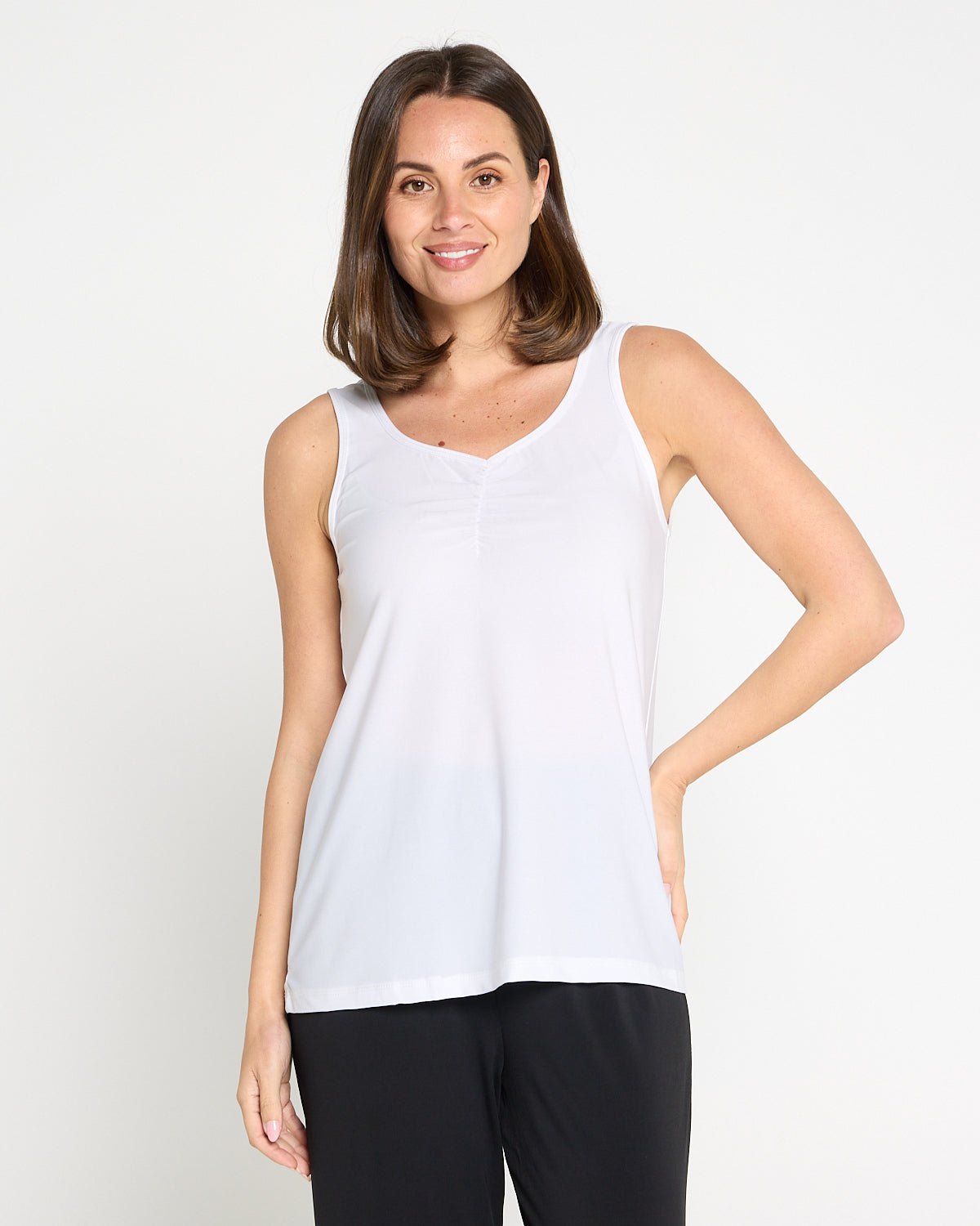 Ruche Neck Cami - White