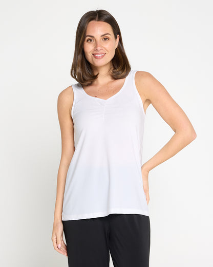 Ruche Neck Cami - White