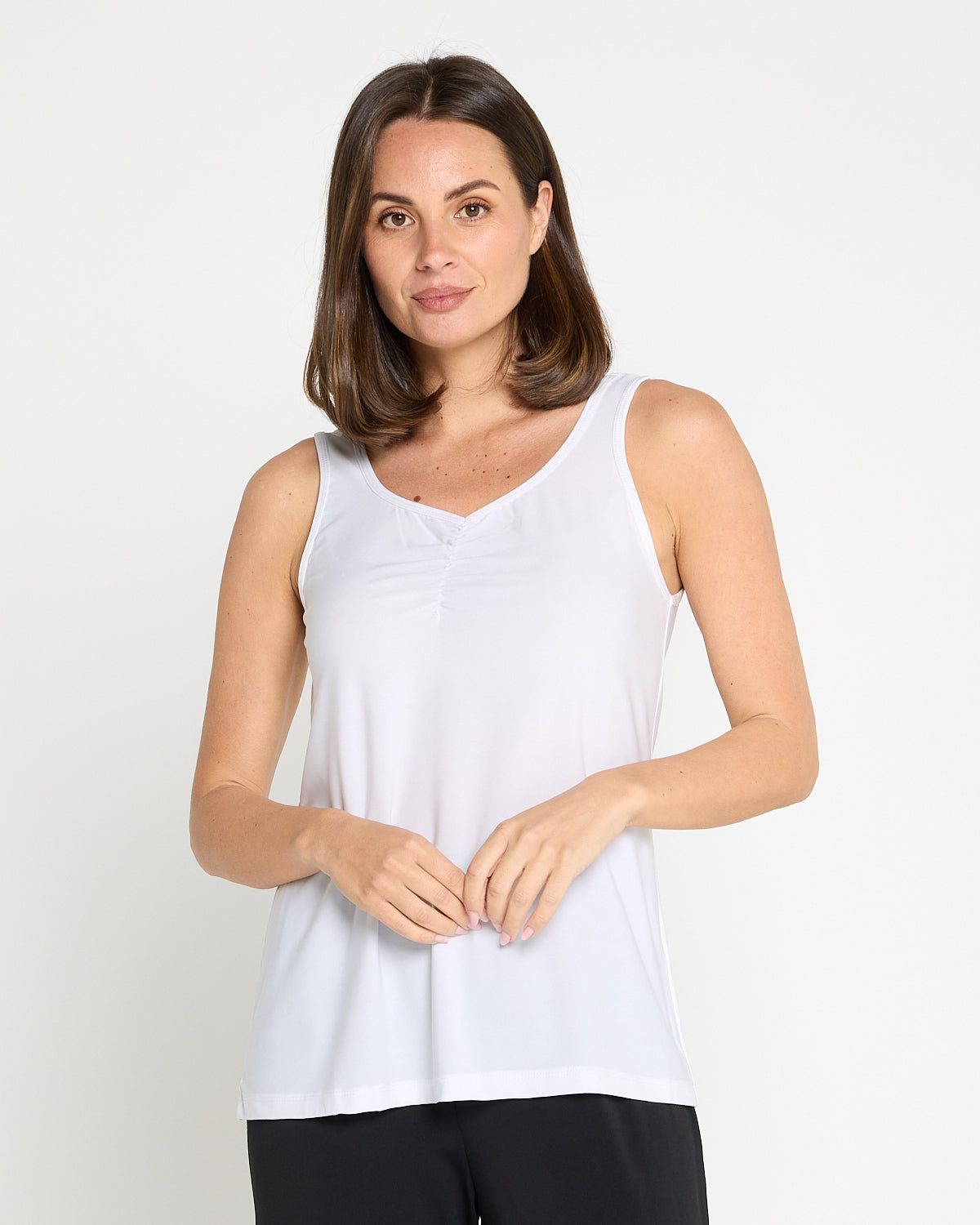 Ruche Neck Cami - White