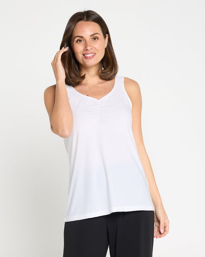 Ruche Neck Cami - White