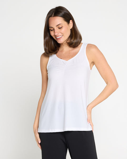 Ruche Neck Cami - White
