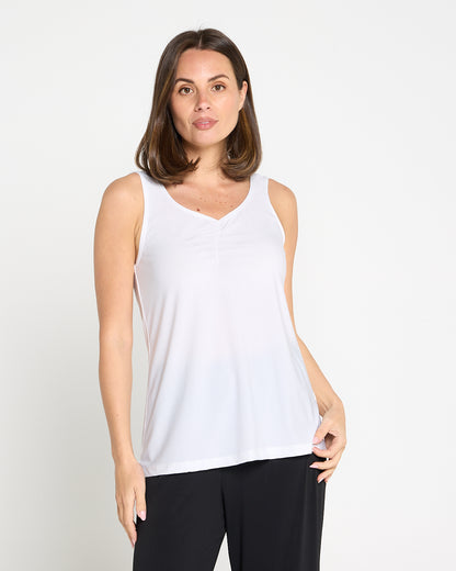 Ruche Neck Cami - White