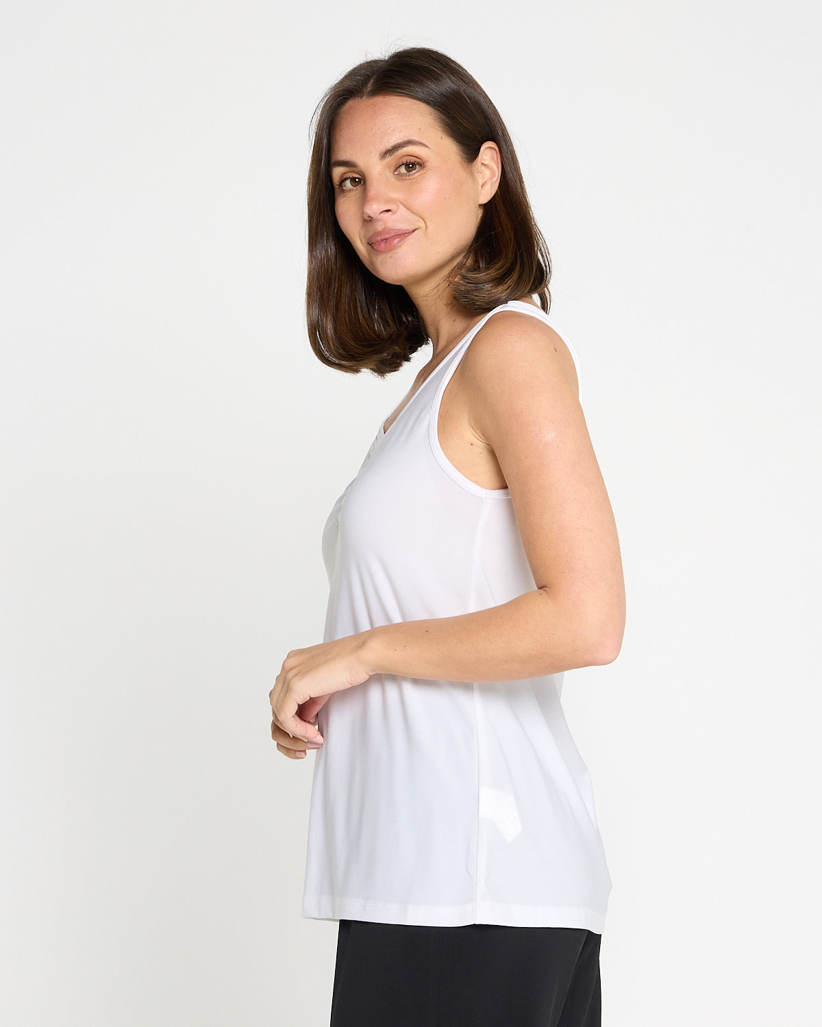 Ruche Neck Cami - White