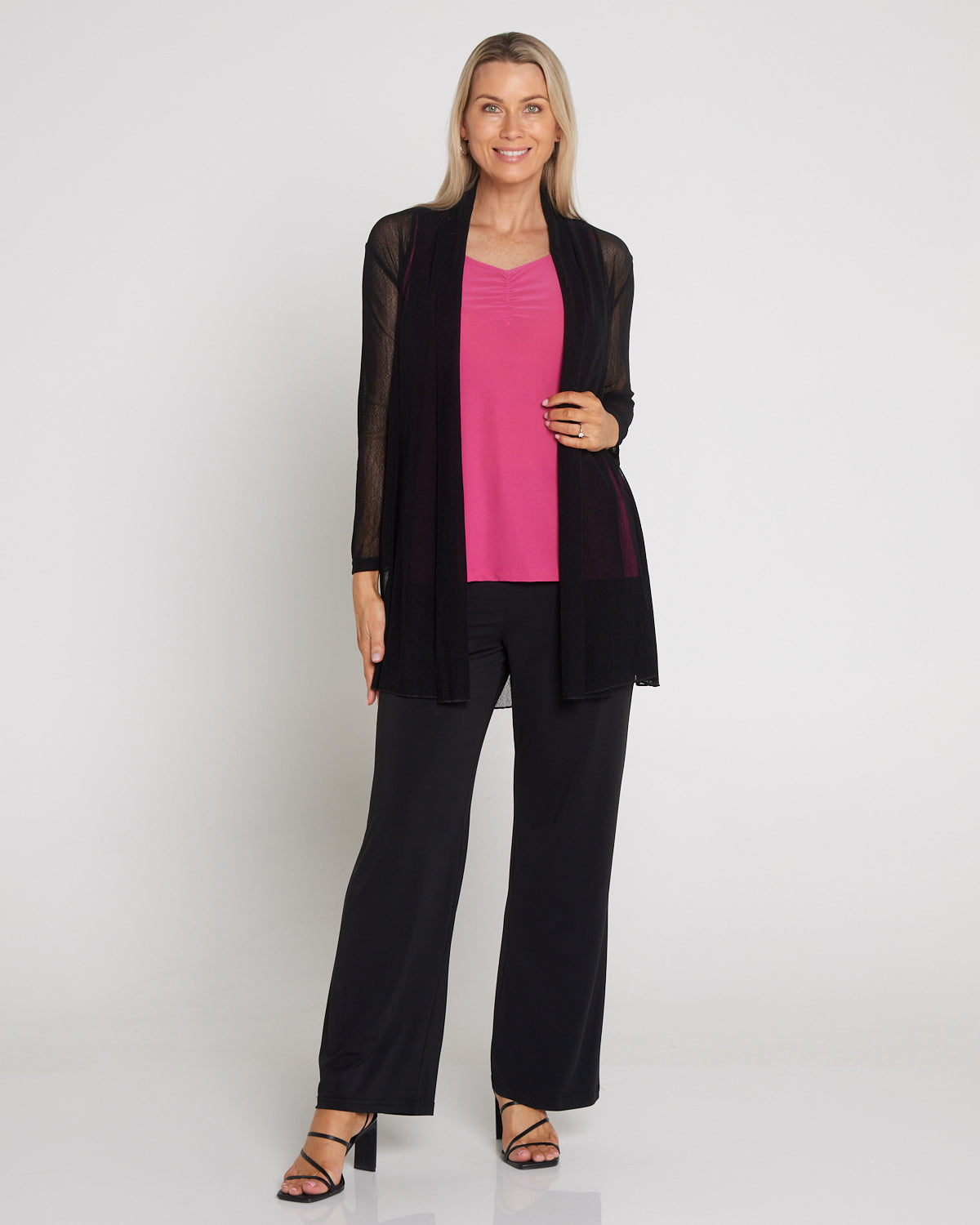 Ruche Neck Cami - Fuchsia