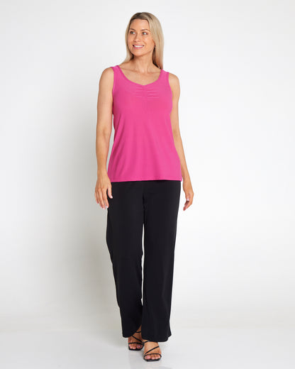 Ruche Neck Cami - Fuchsia