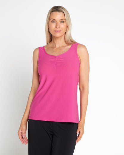 Ruche Neck Cami - Fuchsia