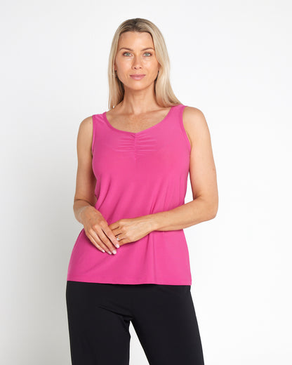 Ruche Neck Cami - Fuchsia