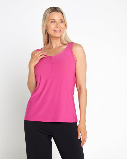 Ruche Neck Cami - Fuchsia