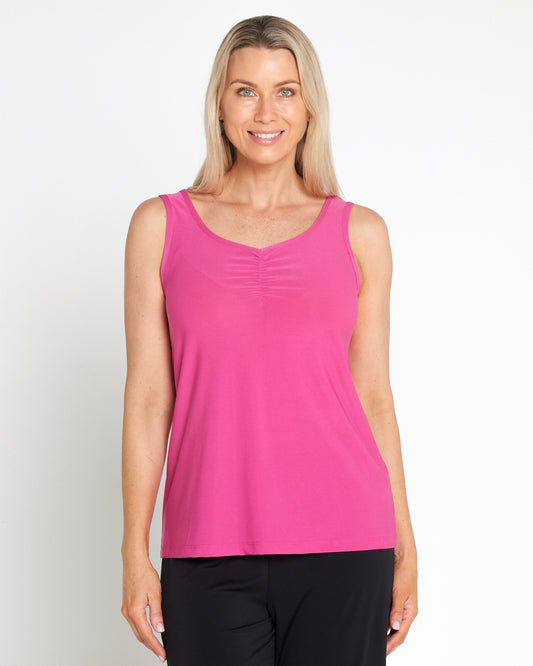 Ruche Neck Cami - Fuchsia