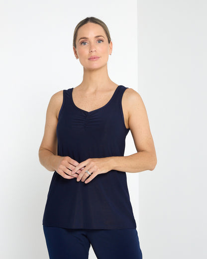 Ruche Neck Cami - Navy