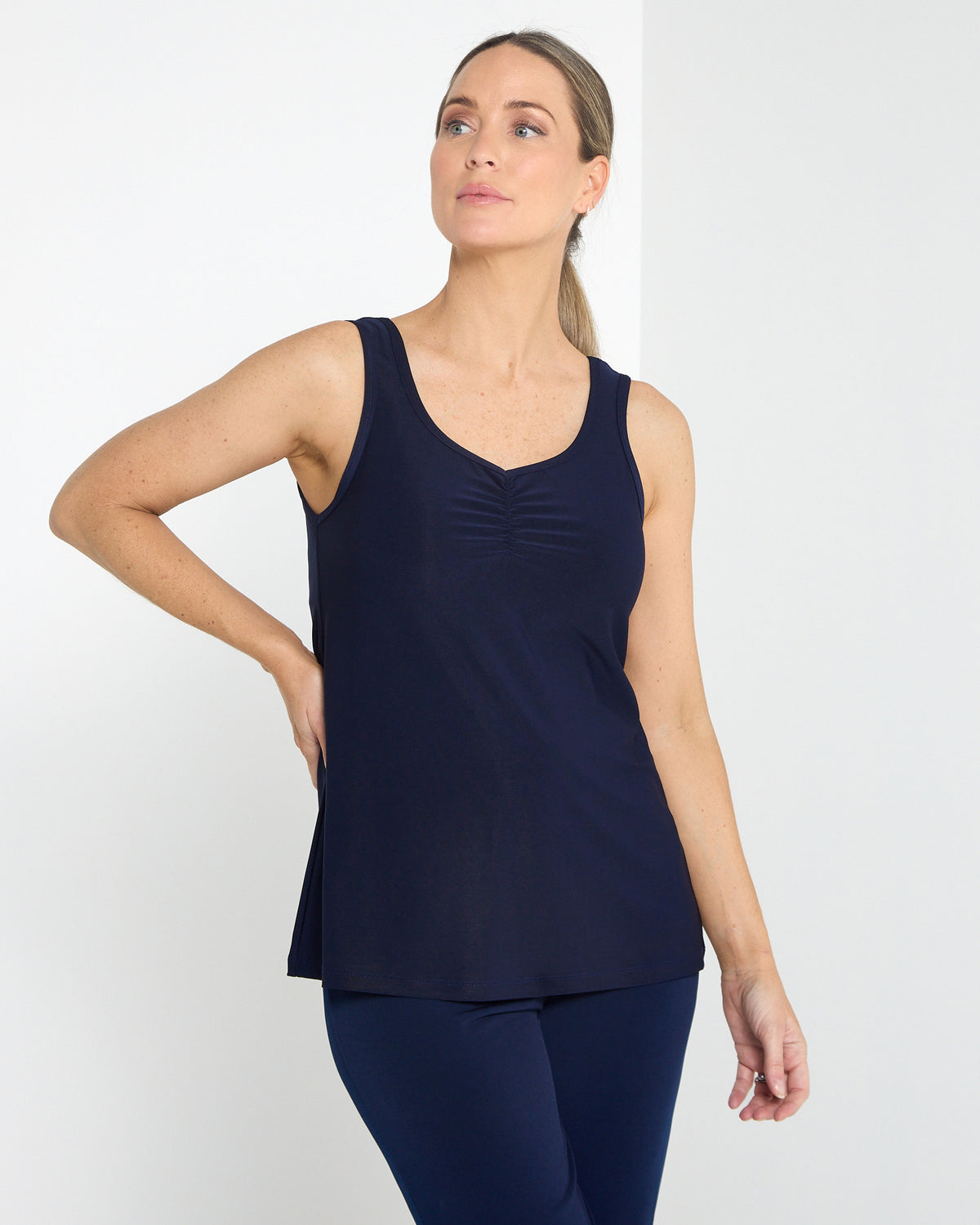 Ruche Neck Cami - Navy