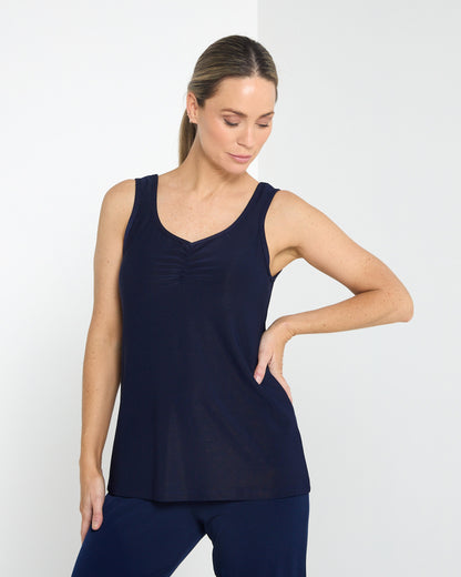 Ruche Neck Cami - Navy