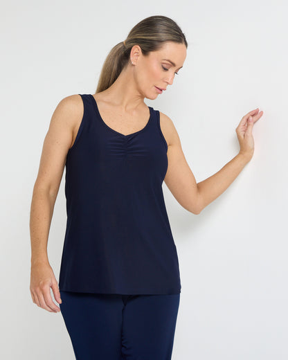 Ruche Neck Cami - Navy