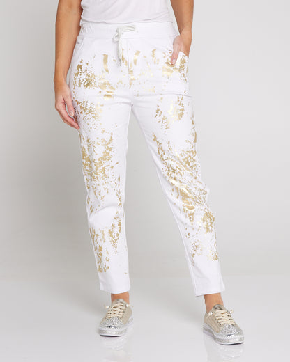 Renee Pants - White/Gold Foil