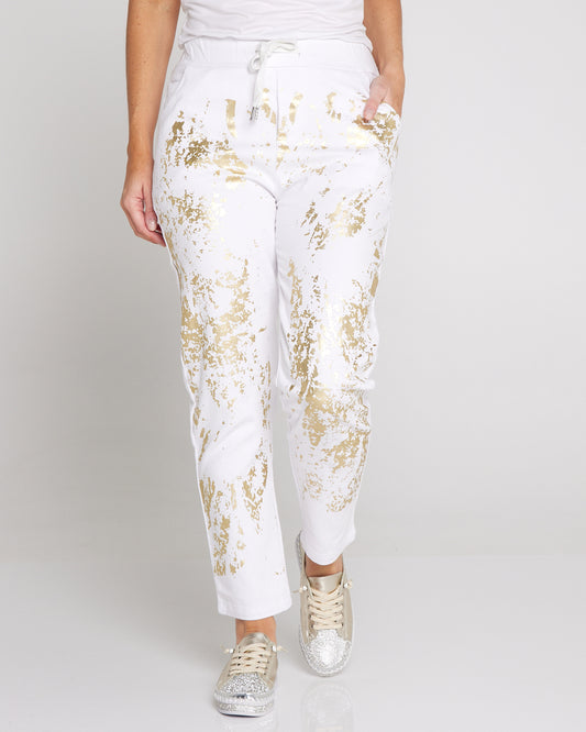Renee Pants - White/Gold Foil
