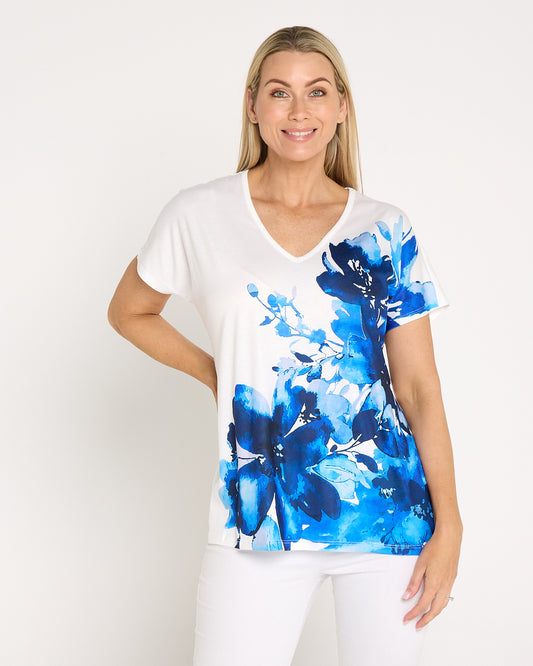 Siesta Easy Care Tee - White/Indigo Bloom