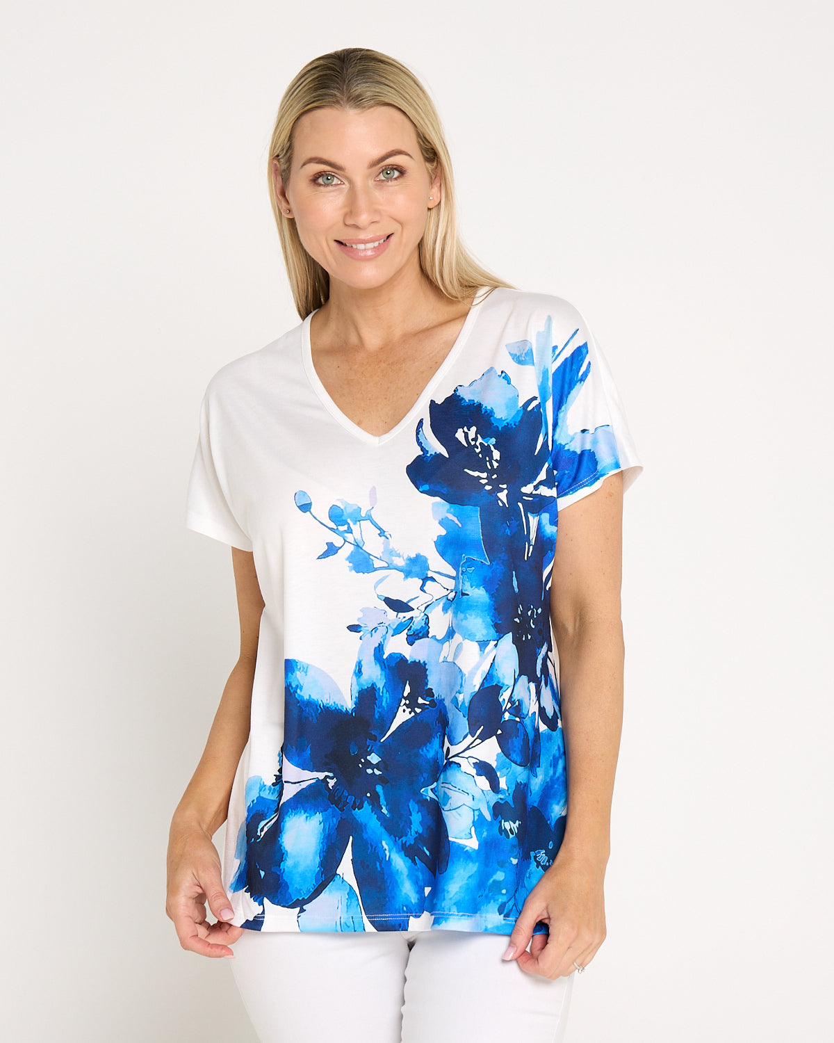 Siesta Easy Care Tee - White/Indigo Bloom