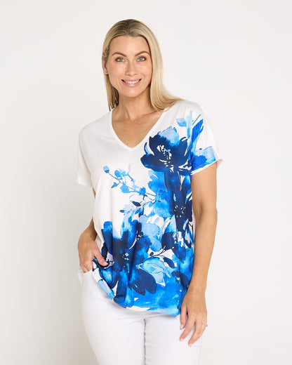 Siesta Easy Care Tee - White/Indigo Bloom