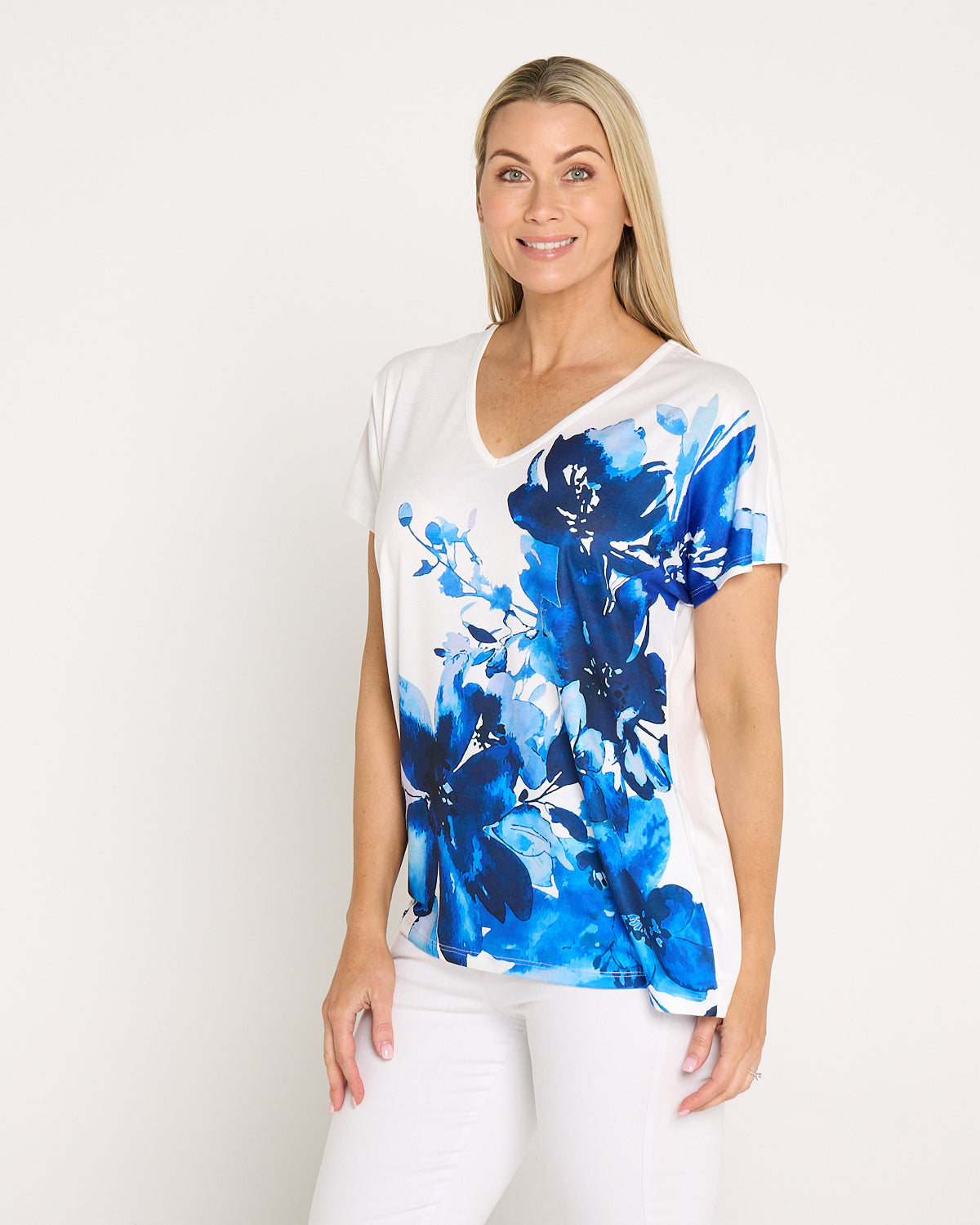 Siesta Easy Care Tee - White/Indigo Bloom